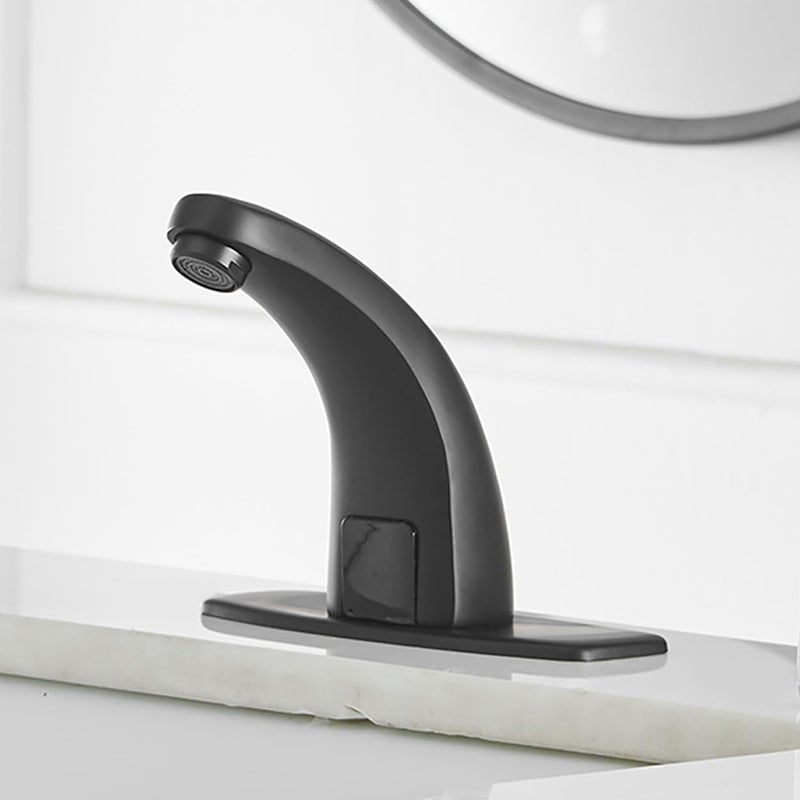 BATHFINESSE Touchless Bathroom Sink Faucet, Commercial Auto Motion Sensor Faucet with Plate, Battery or Plug-in Powered, Hot & Cold Mixer Control, Black - Image 2